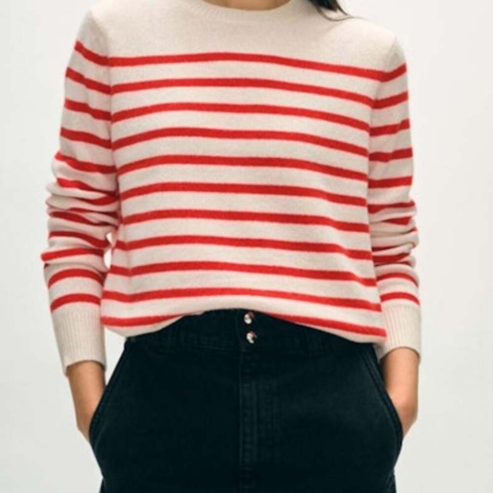 NWT White + Warren Stiped Cashmere Crewneck, size MEDIUM